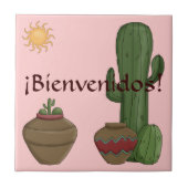 おもしろいのBienvenidosの砂漠のサグアロの日曜日のスペイン人の歓迎 タイル (正面)