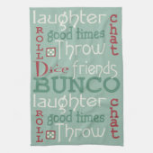 おもしろいのBuncoのサイコロの友人の休日の緑及び赤 キッチンタオル (縦)