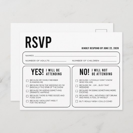 おもしろいのRSVP結婚ポストカード ポストカード (正面/裏面)