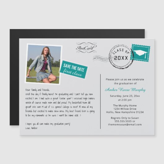 おもしろいはがきスタイル卒業パーティー招待状 マグネット招待状 (正面/裏面)