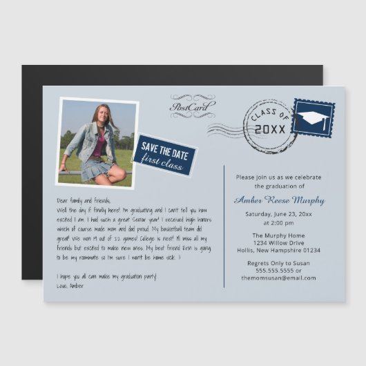 おもしろいはがきスタイル卒業パーティー招待状 マグネット招待状 (正面/裏面)