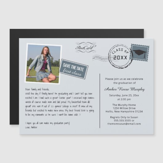 おもしろいはがきスタイル卒業パーティー招待状 マグネット招待状 (正面/裏面)