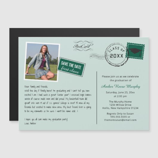 おもしろいはがきスタイル卒業パーティー招待状 マグネット招待状 (正面/裏面)