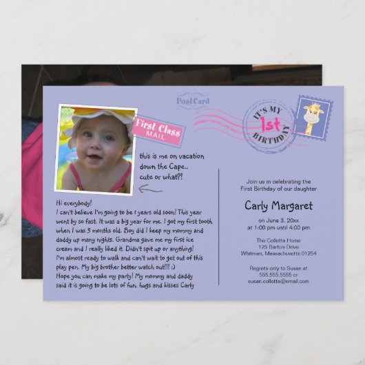 おもしろいはがき誕生日パーティーの招待 招待状 (正面/裏面)