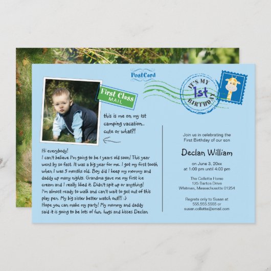 おもしろいはがき誕生日パーティーの招待 招待状 (正面/裏面)