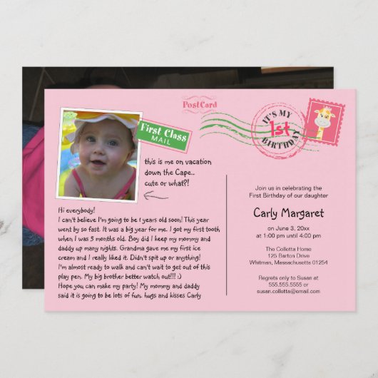 おもしろいはがき誕生日パーティーの招待 招待状 (正面/裏面)