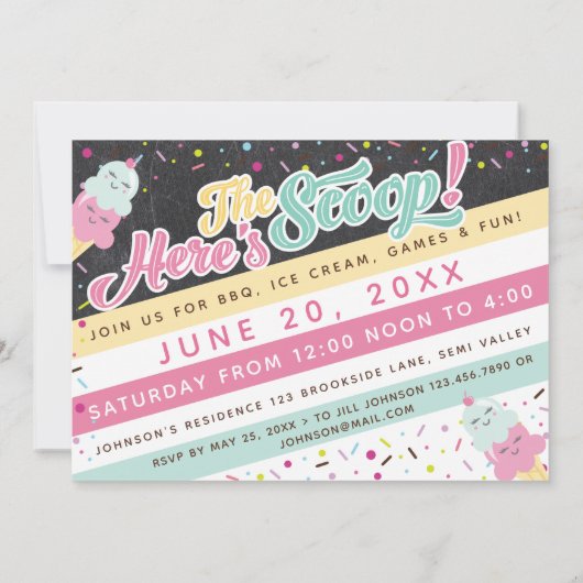 おもしろいはっきりしたアイスクリームトラック誕生日パーティーへの招待 招待状 (裏面)