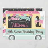 おもしろいはっきりしたアイスクリームトラック誕生日パーティーへの招待 招待状 (正面/裏面)