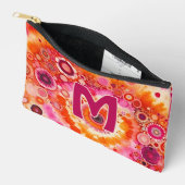 おもしろいはっきりしたオレンジホットピンクろうけつ染めサークルのアートパターン アクセサリーポーチ (見開き)