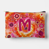 おもしろいはっきりしたオレンジホットピンクろうけつ染めサークルのアートパターン アクセサリーポーチ (正面)