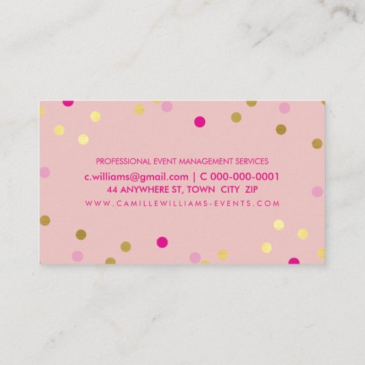 おもしろいはっきりしたカラフル紙吹雪クール金ゴールドピンク 名刺 (裏面)