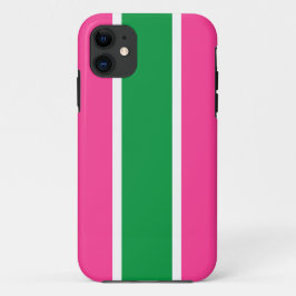 おもしろいはっきりしたグリーンピンクホワイトレースストライプズ iPhone 11 ケース