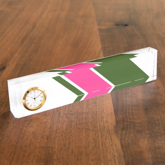 おもしろいはっきりしたピンクフォレストグリーンストライプレースの白 デスクネームプレート (側面)