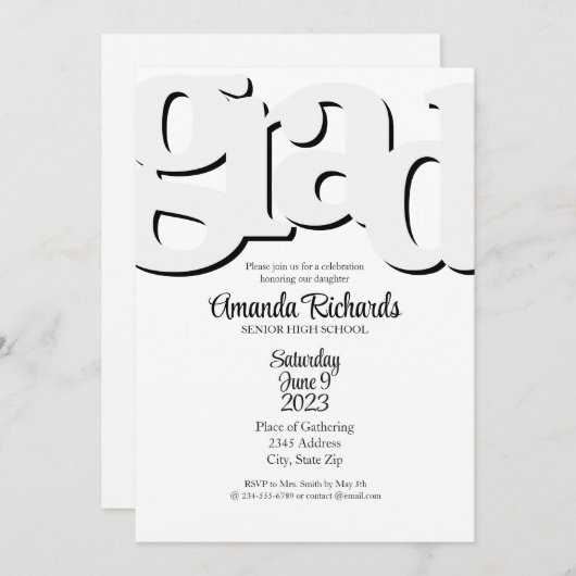 おもしろいはっきりした卒業パーティー招待状 招待状 (正面/裏面)