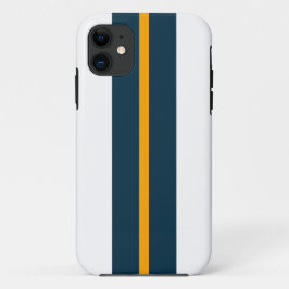 おもしろいはっきりした海ブルーイエローレーシングストライプズオンホワイト iPhone 11 ケース
