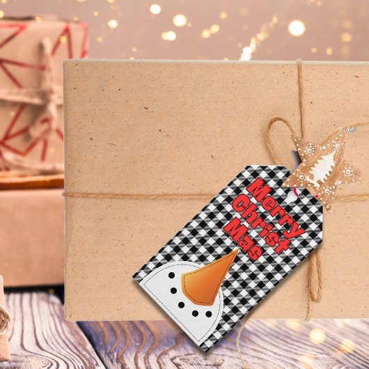 おもしろいはっきりした雪だるまメリークリスマス素朴カントリー ギフトタグ