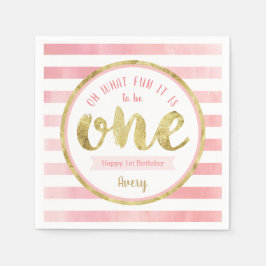 おもしろいはワンピンクと金ゴールドの最初の誕生日パーティー スタンダードカクテルナプキン