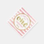 おもしろいはワンピンクと金ゴールドの最初の誕生日パーティー スタンダードカクテルナプキン (角)