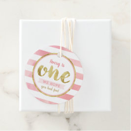 おもしろいはワンピンクと金ゴールドの最初の誕生日パーティー フェイバータグ