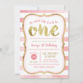 おもしろいはワンピンクと金ゴールドの最初の誕生日パーティー 招待状 (正面)