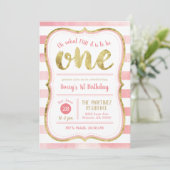 おもしろいはワンピンクと金ゴールドの最初の誕生日パーティー 招待状 (スタンド正面)