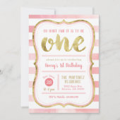 おもしろいはワンピンクと金ゴールドの最初の誕生日パーティー 招待状 (正面)