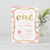 おもしろいはワンピンクと金ゴールドの最初の誕生日パーティー 招待状 (スタンド正面)