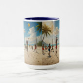 おもしろいは太陽ビーチバレーボール油絵を描、 マグカップ (中央)