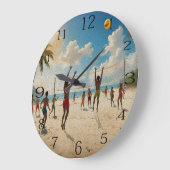 おもしろいは太陽ビーチバレーボール油絵を描、 ラージ壁時計 (傾斜)