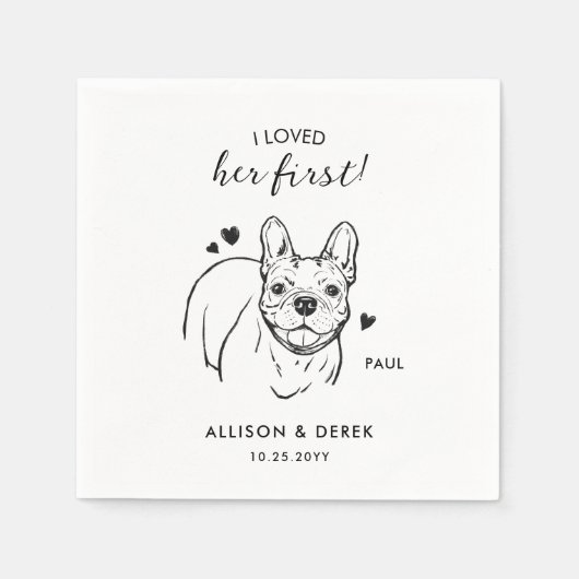 おもしろいは彼女の最初のブルドッグフランスのの愛結婚した スタンダードカクテルナプキン (正面)