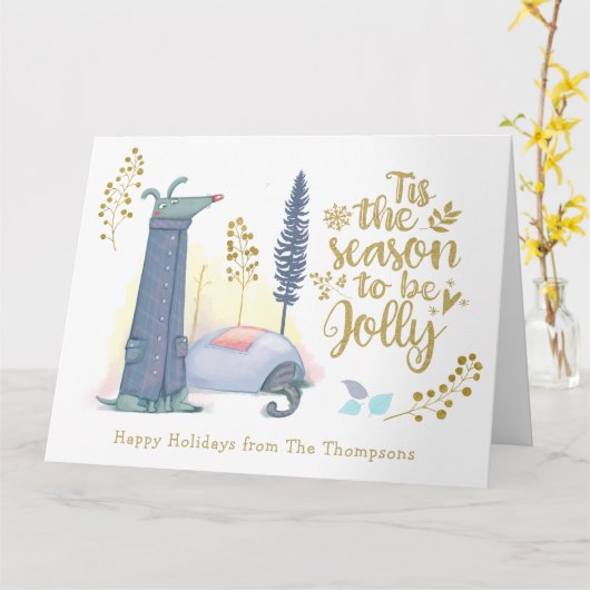 おもしろいは犬のクリスマスとしすてきてかわいい カード (黄色い花)