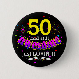 おもしろいは素晴らしまだ50ハッピーバースデーオンブラック 缶バッジ