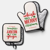 おもしろいは陽気なクリスマスグリーン赤白を泡立てる 鍋つかみ&鍋敷きセット (正面/裏面)