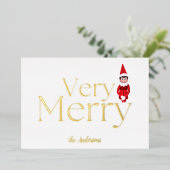 おもしろいは非常に陽気なクリスマス小妖精や小人家族の休日 箔シーズンカード (立ち正面)