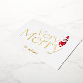 おもしろいは非常に陽気なクリスマス小妖精や小人家族の休日 箔シーズンカード (回転した状態)