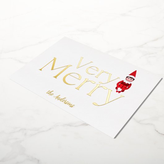 おもしろいは非常に陽気なクリスマス小妖精や小人家族の休日 箔シーズンカード (回転した状態)