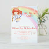 おもしろいは1つの虹の最初の誕生日の招待 招待状 (スタンド正面)