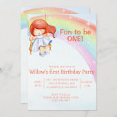 おもしろいは1つの虹の最初の誕生日の招待 招待状 (正面/裏面)