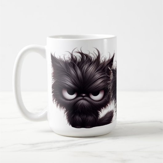 おもしろいふわ怒黒ネコ コーヒーマグカップ (左)