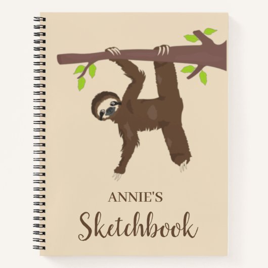 おもしろいぶら下がったパーソナライズされた's Sloth Kids Sketchbook ノートブック (正面)