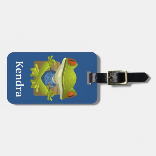 おもしろいめい想カエルのパーソナライズされた漫画 ラゲッジタグ (正面横)