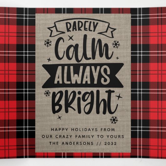 おもしろいめったに落ち着いて常に明るい格子模様のBurlap写真 三つ折りクリスマスカード (内部中)