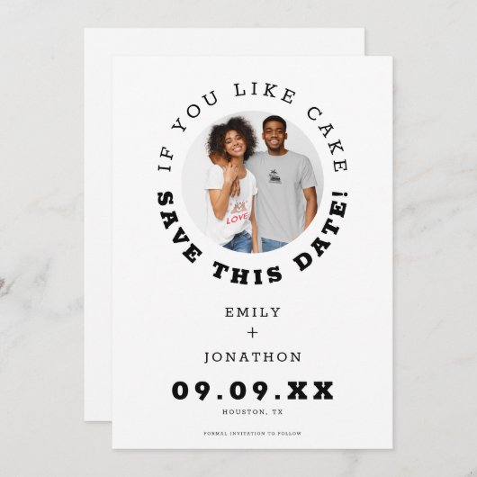 おもしろいもしはケーキの写真カジュアル日付を保存 セーブザデート (正面/裏面)