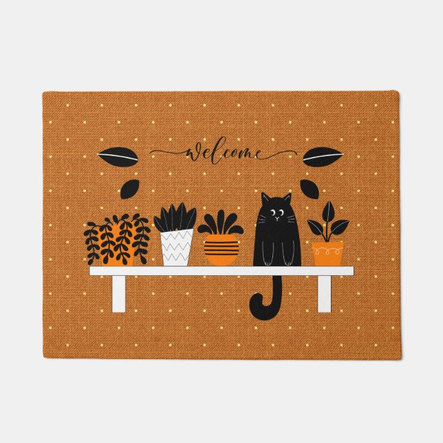おもしろいようこそ本棚の隠し黒猫ホーム ドアマット (正面)