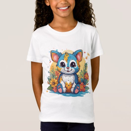 おもしろいよくはしゃぐとデザイン猫好き Tシャツ (正面)