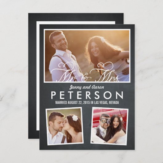 おもしろいよくはしゃぐと結婚発表 – Chalkboard 案内ポストカード (正面/裏面)