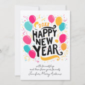おもしろいよくはしゃぐ新年の吹きカラフル出しタイポグラフィ シーズンカード (正面)