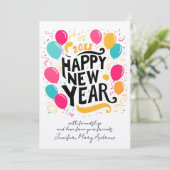 おもしろいよくはしゃぐ新年の吹きカラフル出しタイポグラフィ シーズンカード (スタンド正面)