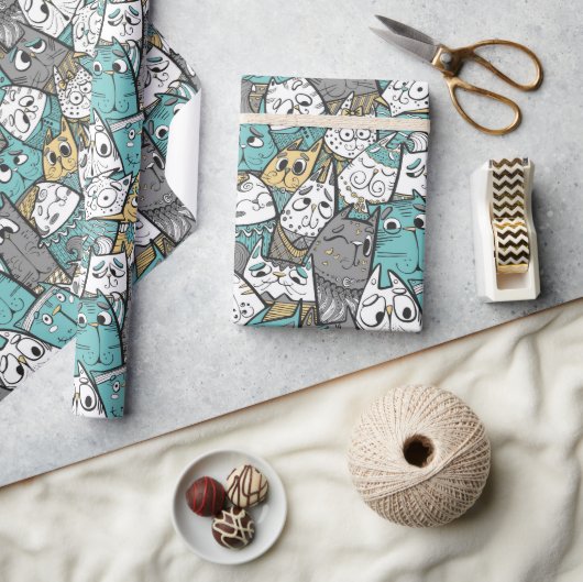 おもしろいよくはしゃぐ猫 ラッピングペーパー (クラフト)