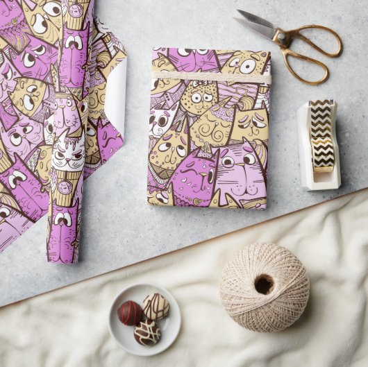 おもしろいよくはしゃぐ猫 ラッピングペーパー (クラフト)